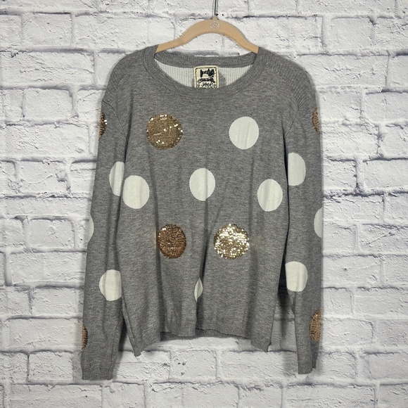 Cozy Gray Sequin Polka Dot Sweate - Picture 1 of 10
